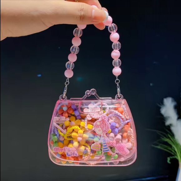 Mini Pink Sparkle handbag with Hair Accessories Set - Picture 11 of 14